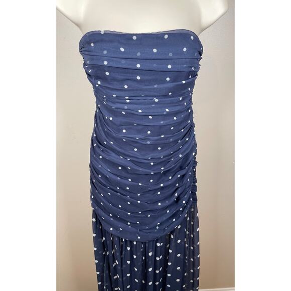 Retrofete Annalise Strapless Polkadot Ruched Navy Blue Maxi Dress Size XS - Picture 4 of 14